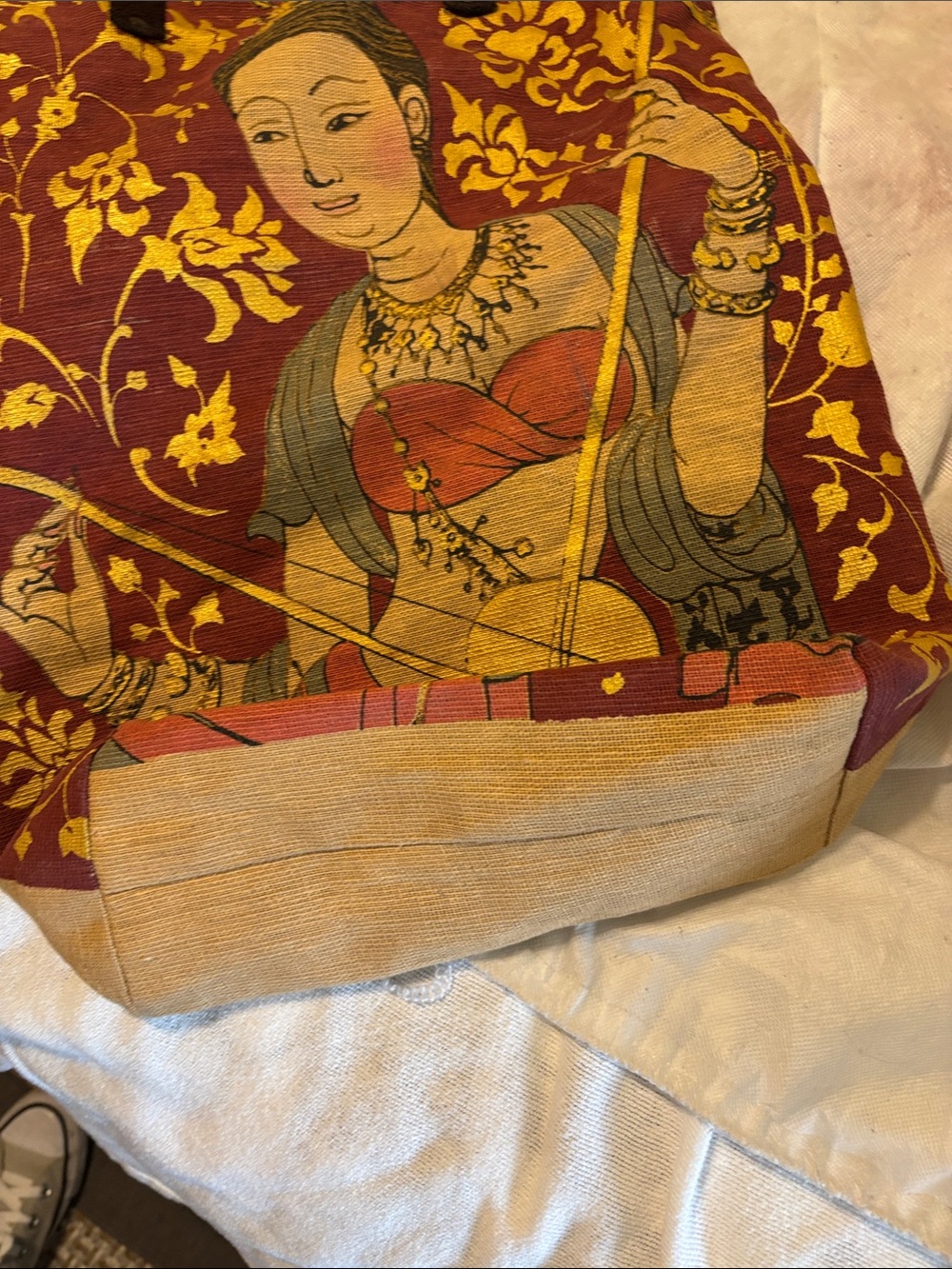 Bohemian Red & Gold Printed Canvas Tote Bag 18”x14” - Picture 4 of 6